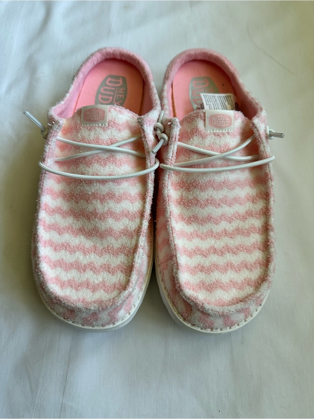Hey Dude Pink White Terry Stripe Slip-On Shoes - Women’s Size 9 New without tags